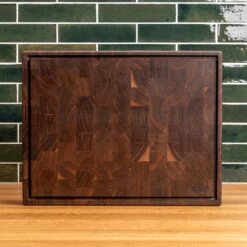Premium Walnut End Grain Butcher Block with Juice Groove -Laurel Mercantile Store Walnut End Grain Rectangle Butcher Block with Juice Grove large 00005
