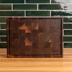 Premium Walnut End Grain Butcher Block with Juice Groove -Laurel Mercantile Store Walnut End Grain Rectangle Butcher Block with Juice Grove medium 00007