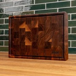 Premium Walnut End Grain Butcher Block with Juice Groove -Laurel Mercantile Store Walnut End Grain Rectangle Butcher Block with Juice Grove medium 00009