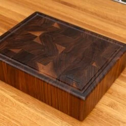 Premium Walnut End Grain Butcher Block with Juice Groove -Laurel Mercantile Store Walnut End Grain Rectangle Butcher Block with Juice Grove small 00006