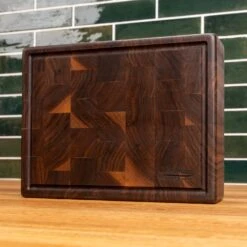 Premium Walnut End Grain Butcher Block with Juice Groove -Laurel Mercantile Store Walnut End Grain Rectangle Butcher Block with Juice Grove small 00010
